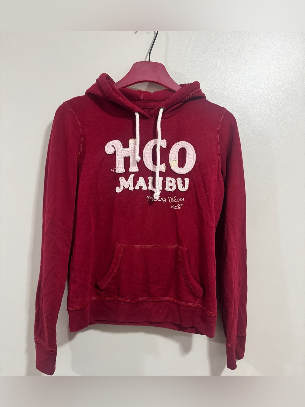 Vintage Y2K Hollister HCO Malibu Making Waves Burgundy Hoodie Size L Surfcore